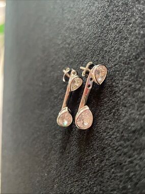 Silver tone Teardrop CZ Drop Earrings -